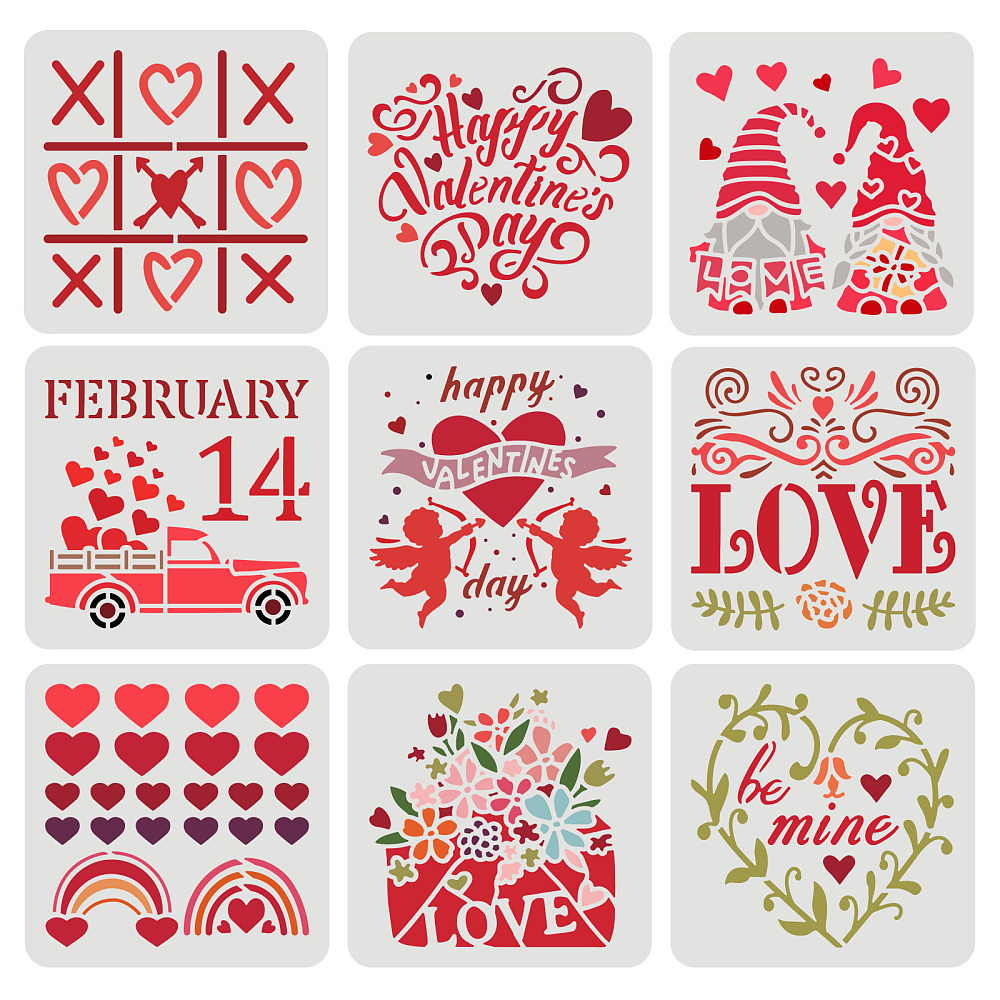 1Set Valentine's Day Stencils Plastic Love Be Mine Stencils Flowers Hearts  Car Drawf Patterns Stencil Reusable Happy Valentine's Day Stencil